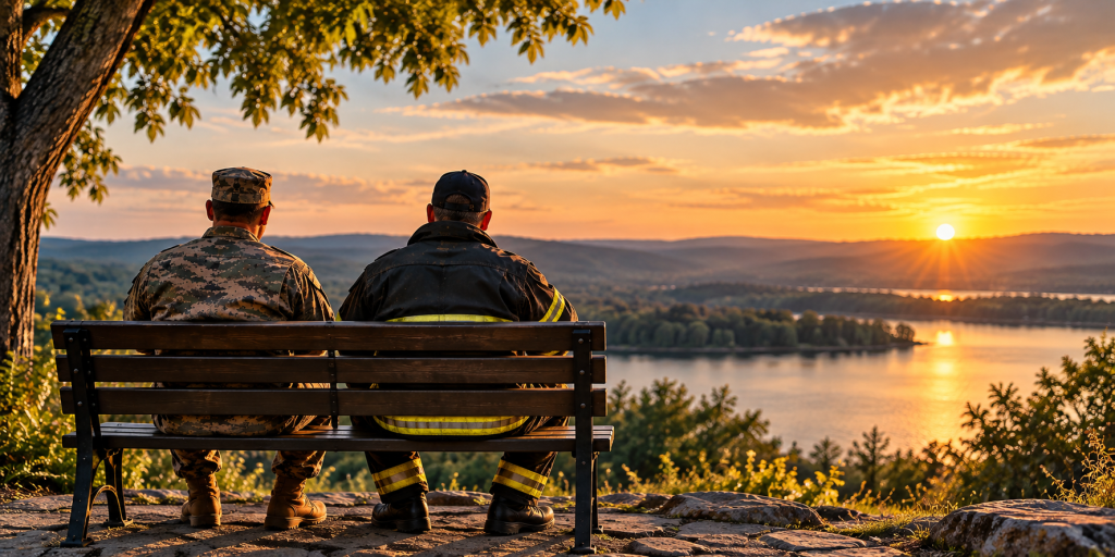 Therapy for Veterans and First Responders sunset companions by the water
